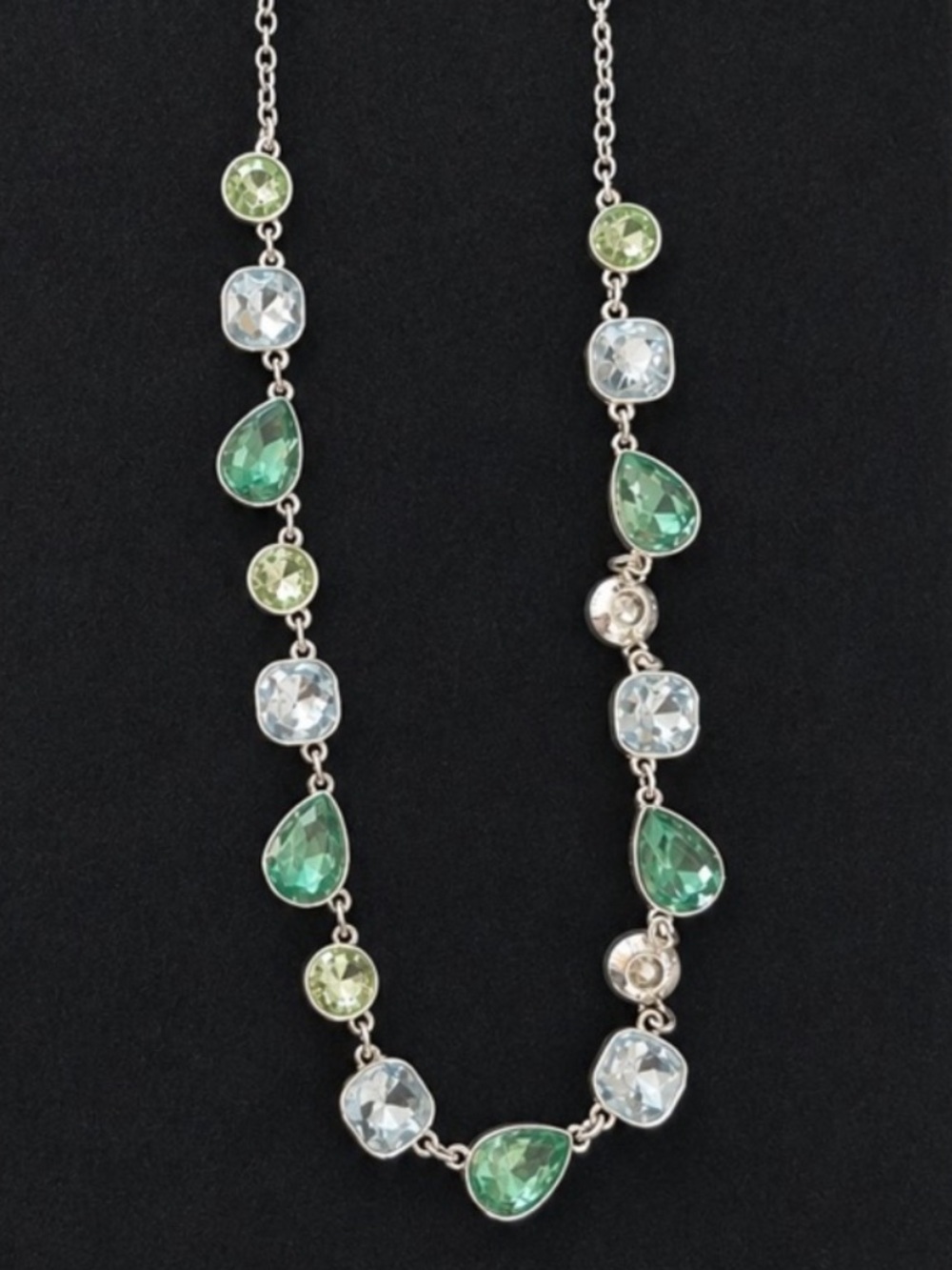Anne Klein Silver-Tone Necklace with Green and Light Blue Stones